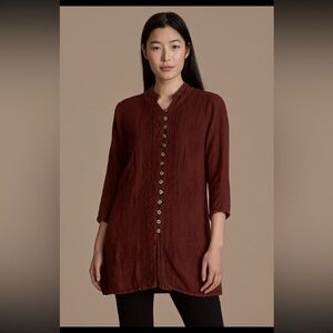 Y2K Embroidered Button Tunic Woman Small Brown Viscose Fairy Goblin Whimsy Goth